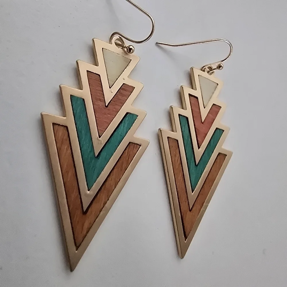 NEW Wood Arrow Teal Boho Dangle Earrings